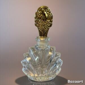 New Unused Vintage Art Deco Cut Glass Perfume Bottle Brass Plated Glass- Stopper